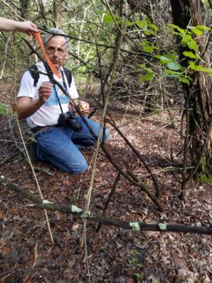 Karl tagging his find - Cedar Ridge Preserve, North Texas